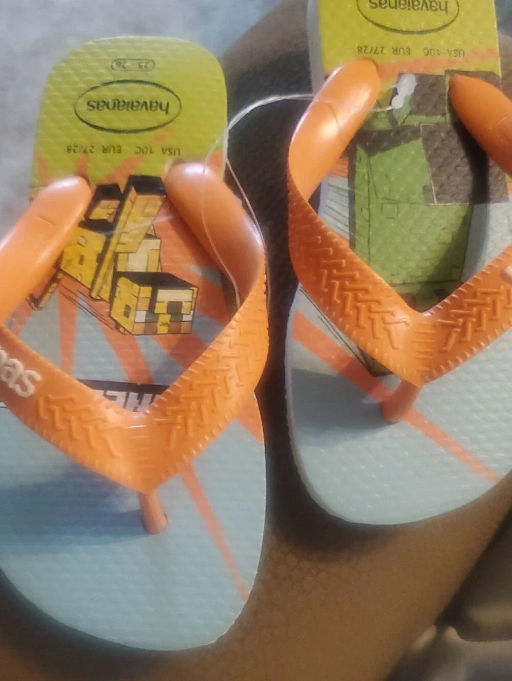 Havaianas Kids Minecraft Orange Straps Green & Yellow Footbed Flip Flops